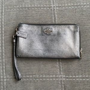 COACH Silver Leather Wristlet